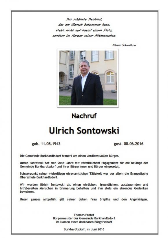 Nachruf Ulrich Sontowski, 2016